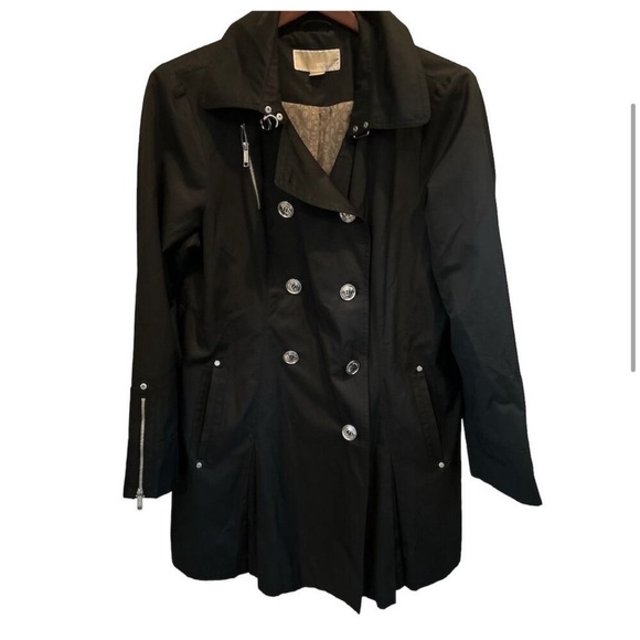 Michael Kors Women's Black Trench Coat Size‎ L Mid-Length Button Closure - Picture 1 of 11